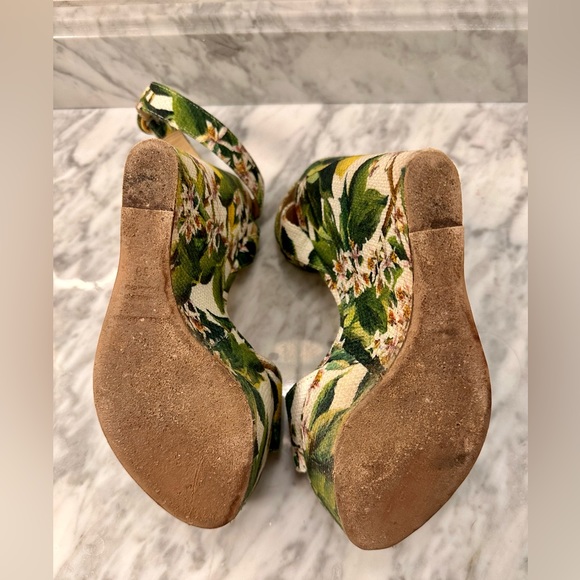 Dolce & Gabbana BIANCA Floral Printed Fabric Platform Wedge Sandals 36.5 - Picture 10 of 11